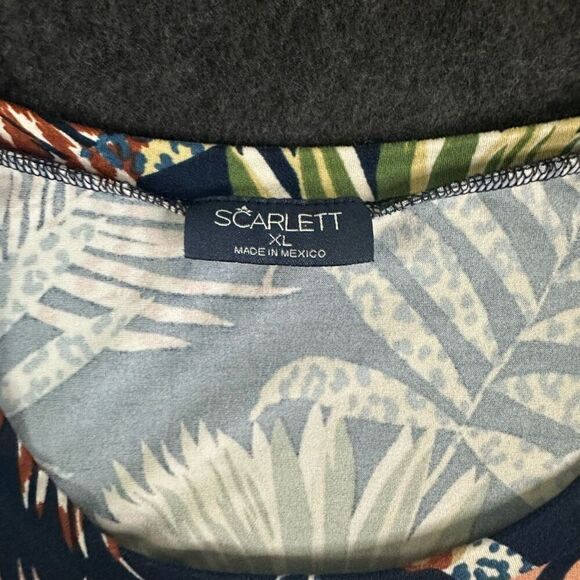 Scarlett Tropical Floral Print U-Neck Cutout Sleeve Blouse Womens XL Blue Cottag - Picture 7 of 11